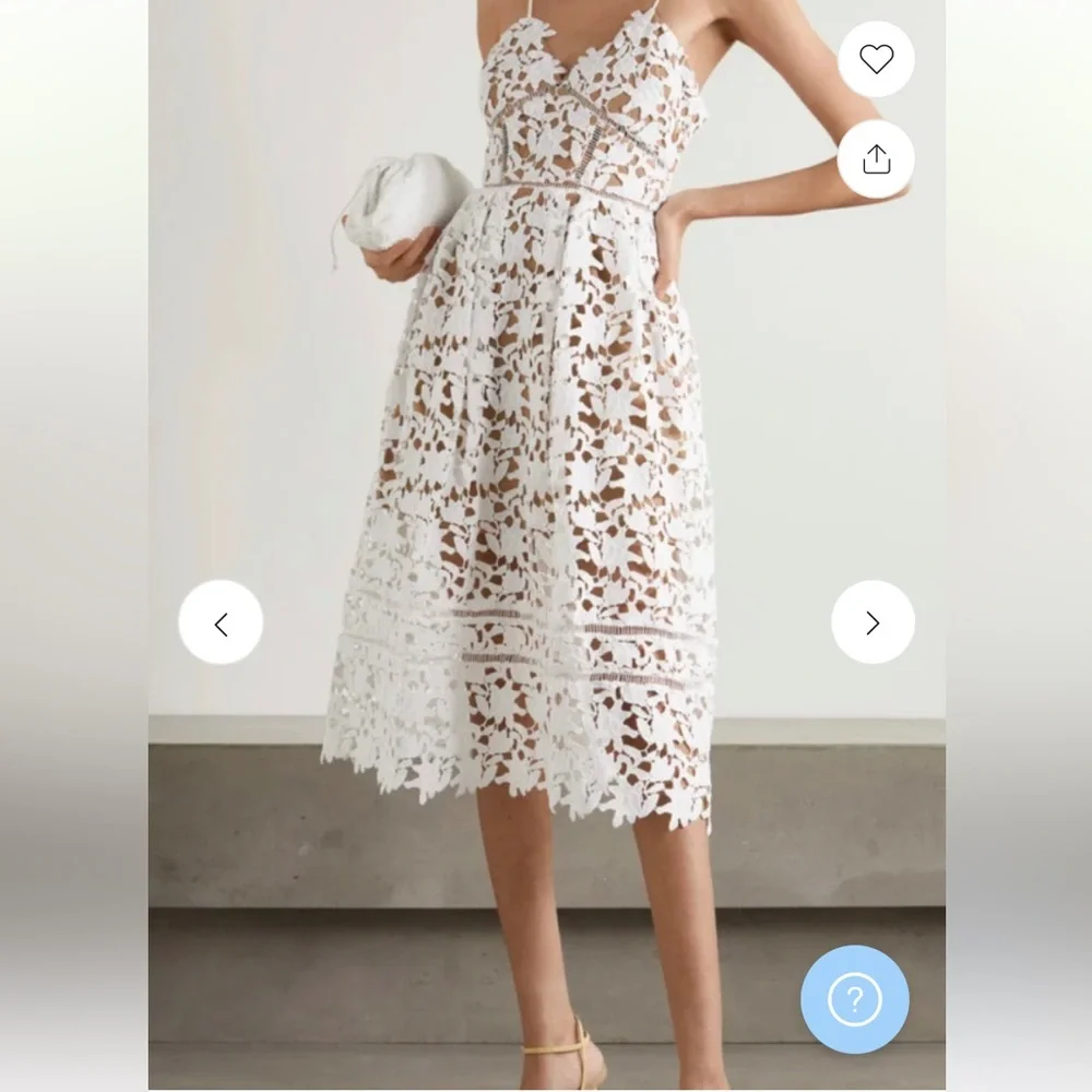 Roselani White Cotton Lace Midi Dress - Intricate Overlay - Size Small (Est.) - Picture 3 of 14